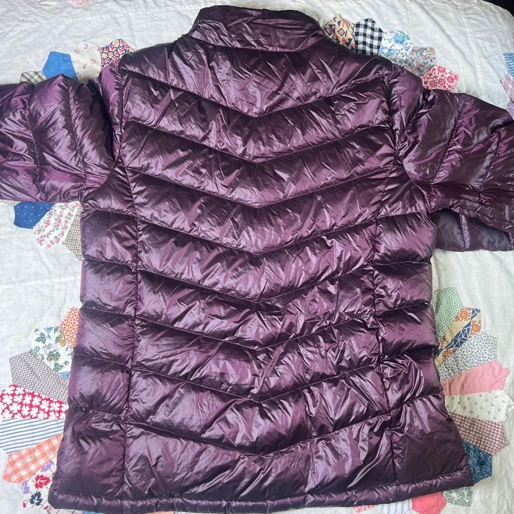 Eddie Bauer Womens Purple Chevron Down‎ Puffer Jacket Metallic Full Zip Size M